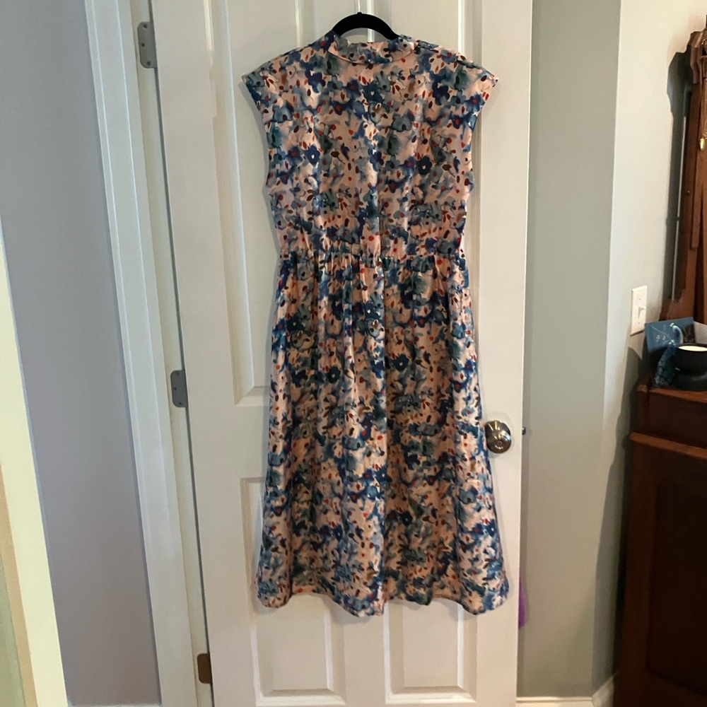 NWT The Korner Watercolor Floral Sleeveless Midi Dress in Blue and Cream